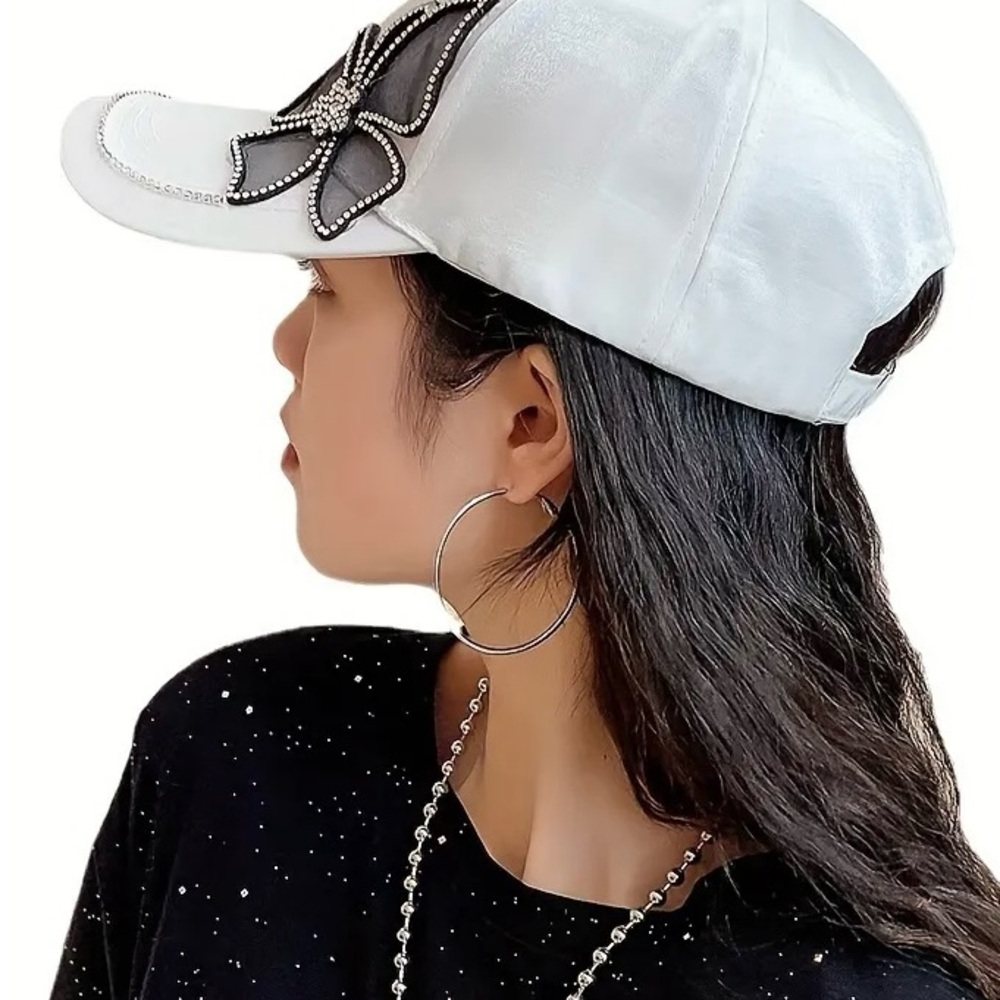 White Rhinestone & Butterfly Decor Baseball Cap - Picture 6 of 10